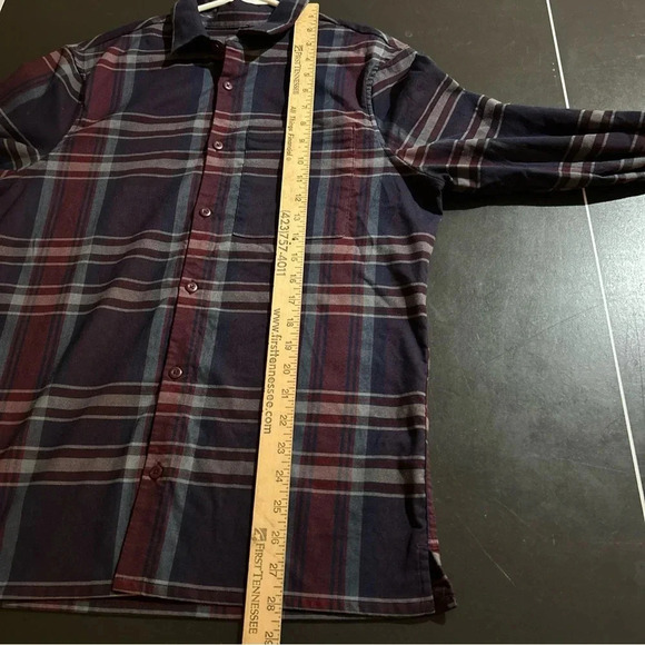 Lululemon Shirt Mens Blue Red Plaid Masons Peak Flannel Button Up Zip Pocket EUC - Picture 7 of 8